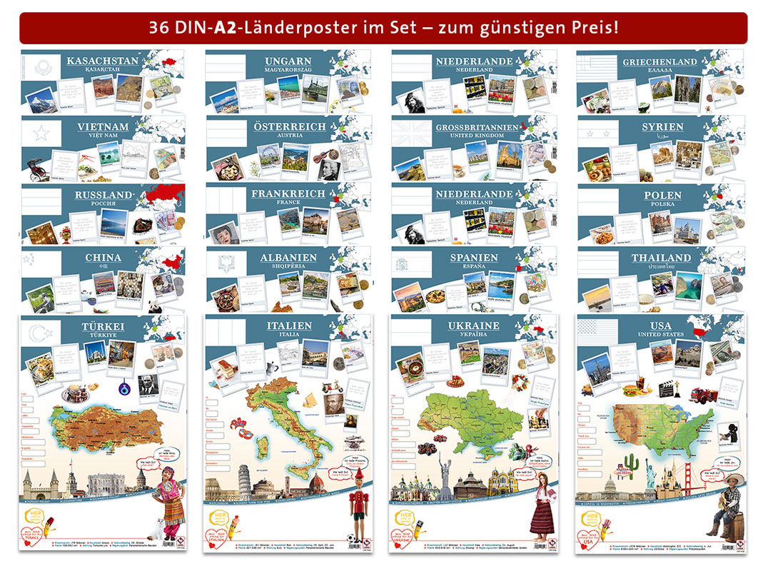 Länderposter-Set A2 (36 St.)
