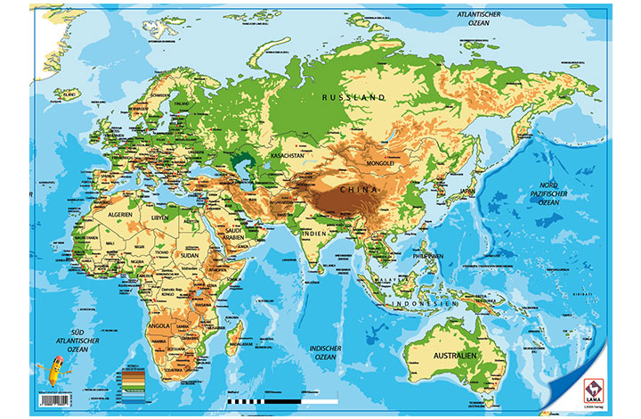 Weltkarte ohne Nord- und Südamerika-Poster A2