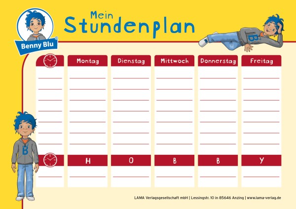 Benny Blu | Stundenplan gelb zum Downloaden