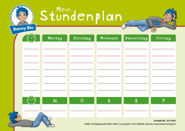 Benny Blu | Stundenplan grün zum Downloaden