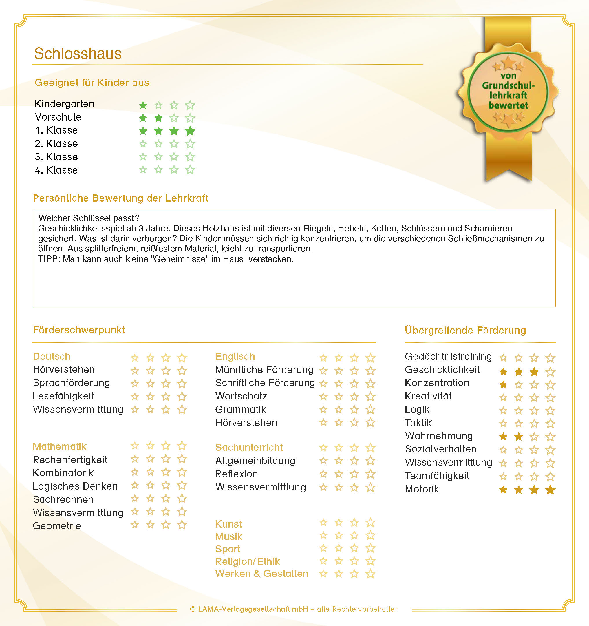 Bewertung Lehrkraft - Schlosshaus